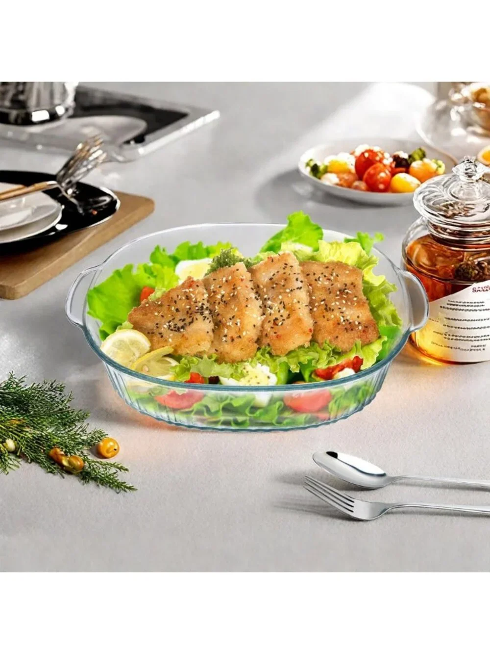 2 Pack Ribbed Glass Casserole Dishes with Lids - Perfect for Lasagna & Leftovers